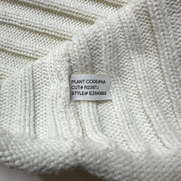 Vintage 90s MADE IN JAPAN Polo Ribbed Sweater L Ivory Fisherman Short Fit - Picture 9 of 9